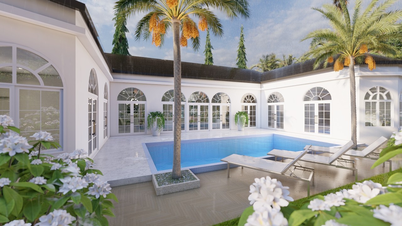 ีีu shaped house design with pool /4 bedroom #CasaMinimalista #RecorridoVirtual #CasasDeUnPiso