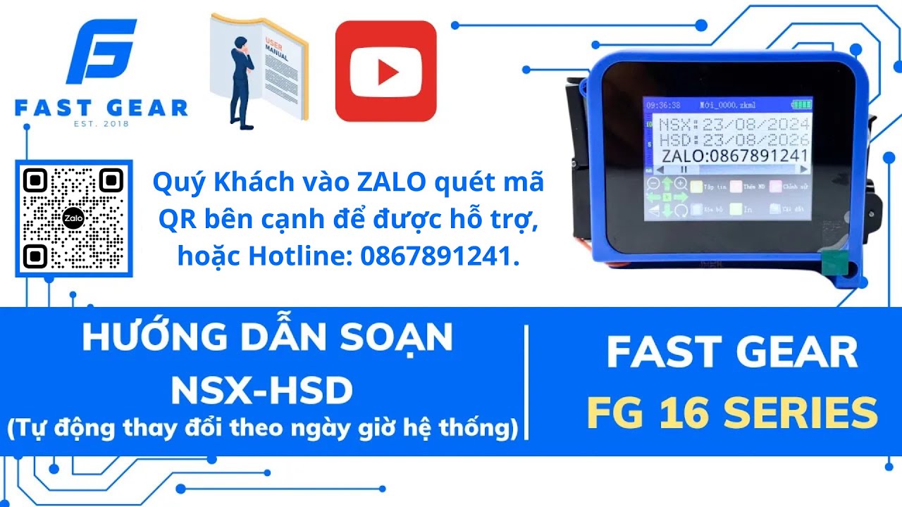 Hướng dẫn sử dụng soạn NSX HSD tự động cập nhật trên máy in date mini FG 16 | FAST GEAR