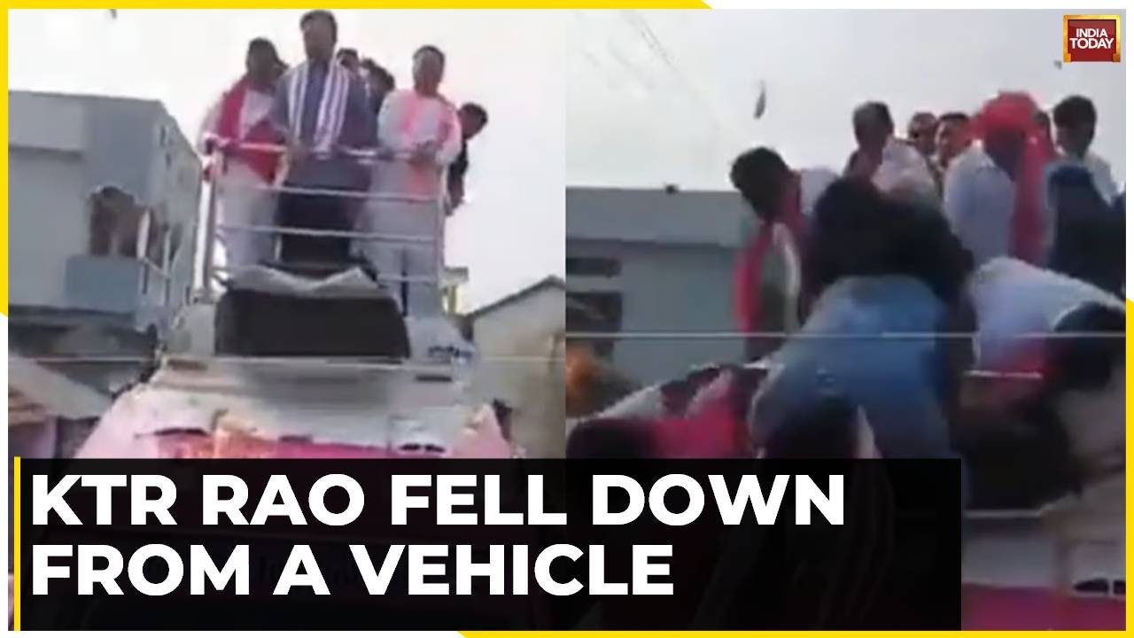 BRS Leader KTR Rao Fell Down From A Vehicle During An Election Rally In Telangana