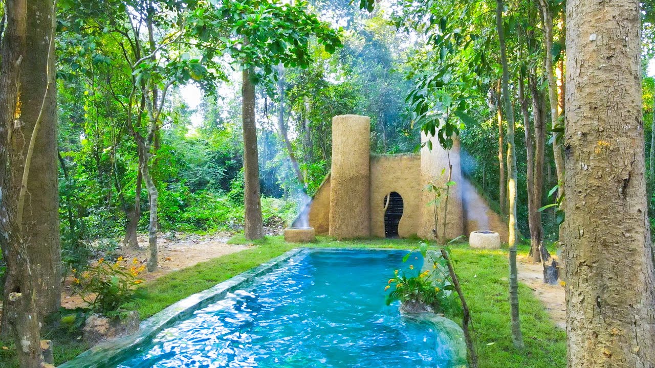 We Build The Most Amazing Jungle Swimming Pool Villa by Ancient Skills