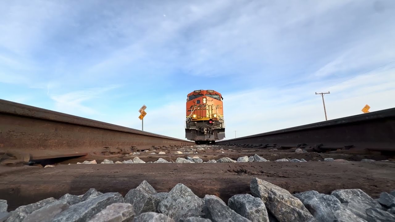 70 MPH BNSF Intermodal Stack Train Roars Over Camera!