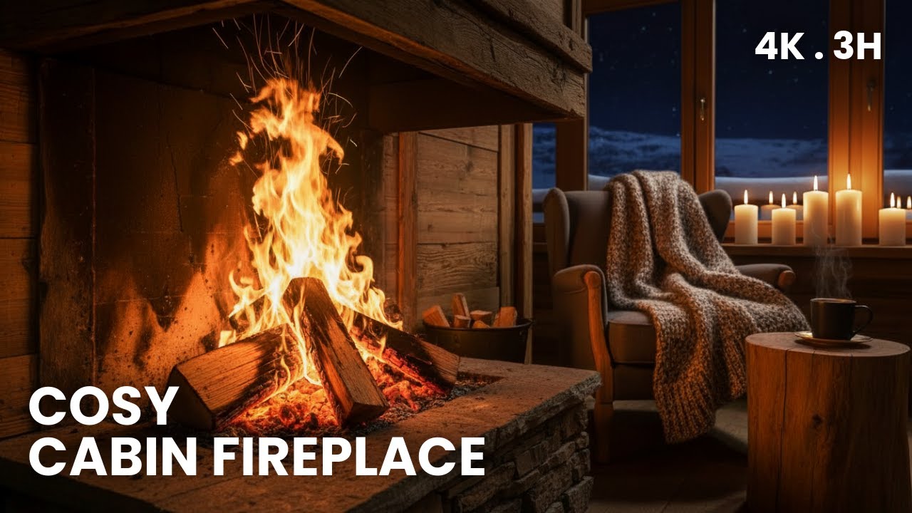Warm Cabin Fireplace | Cozy Crackling Fire for Deep Sleep & Focus (4K • 3H)