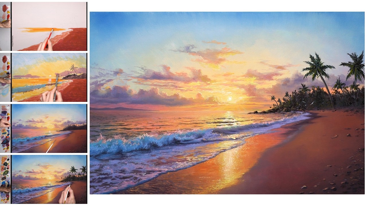 Sea Sunset - Acrylic Painting Tutorial / Сolor Palette ART | Zeichnung Kunst Malerei