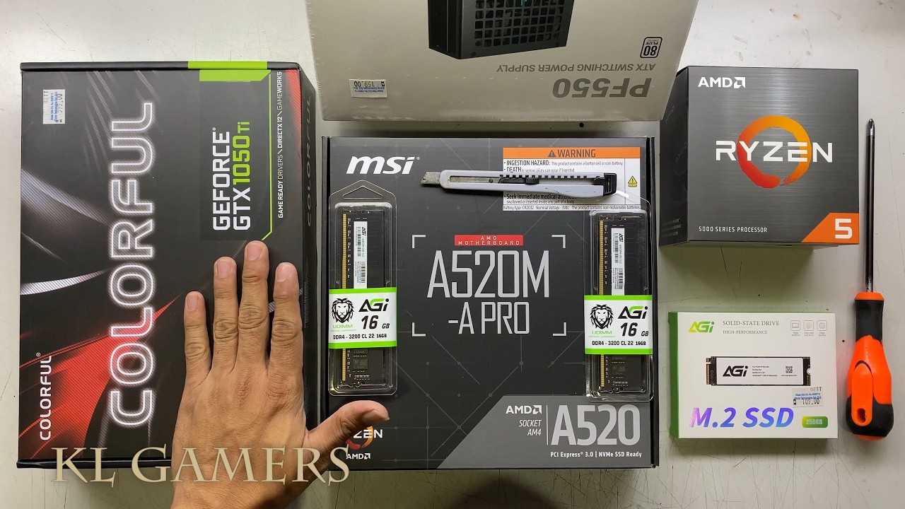 AMD Ryzen 5 5500 msi A520M A PRO COLORFUL GTX1050Ti Budget Gaming PC Build