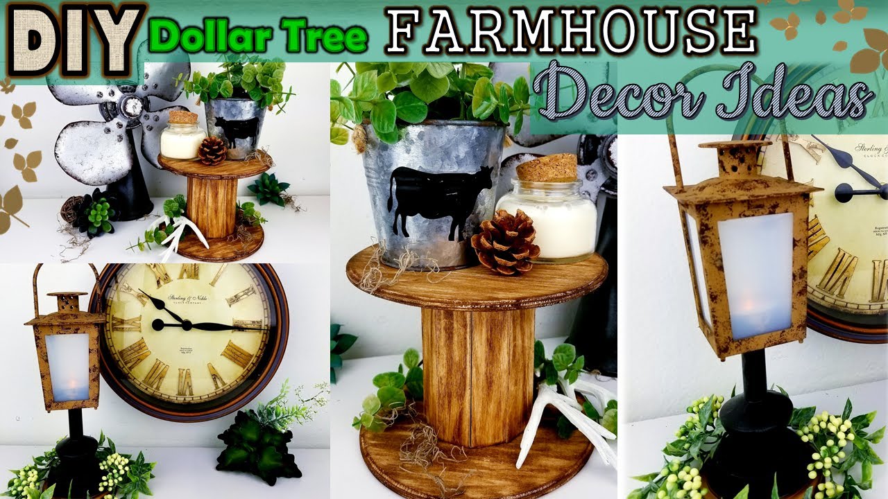 Dollar Tree DIY | Farmhouse Wooden Spool Tray | Lantern DIY