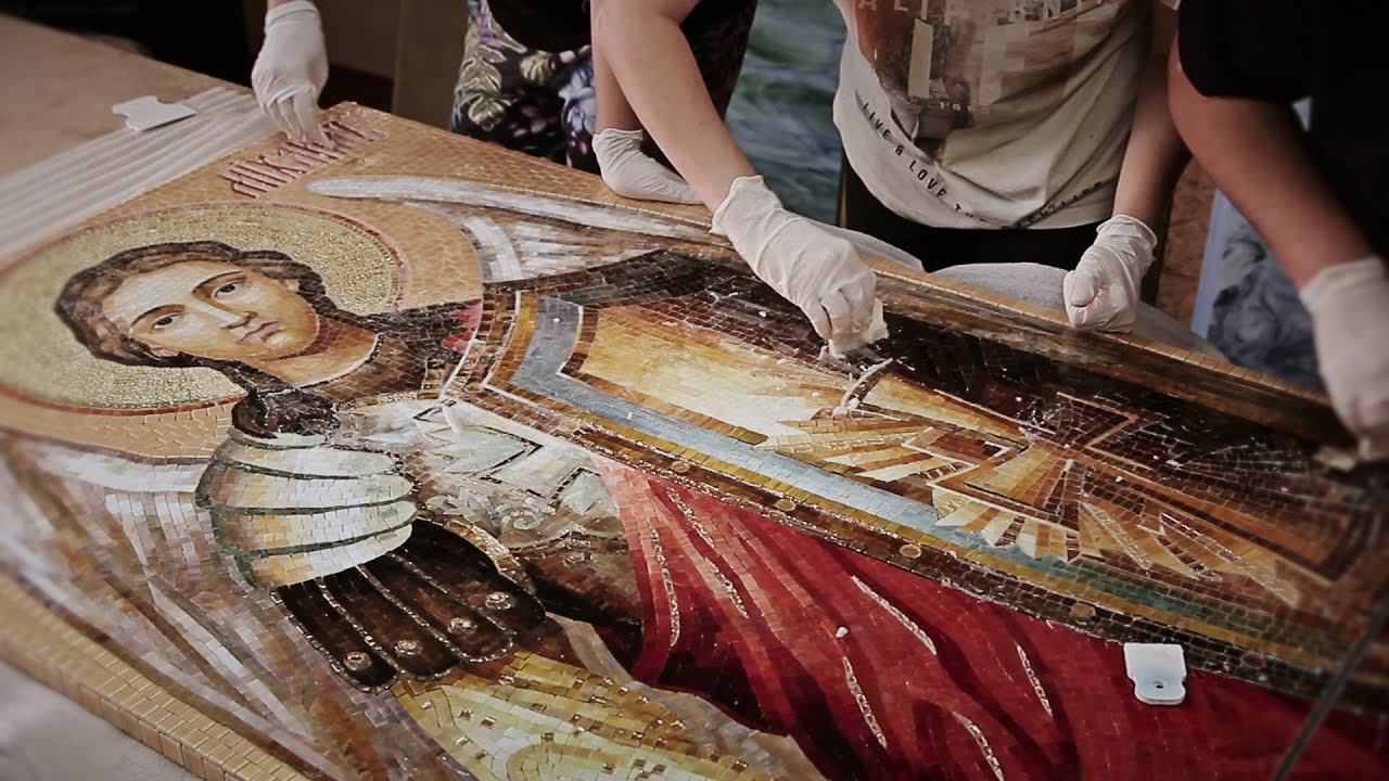 Glass mosaic. Church mosaic of Archangel Michael