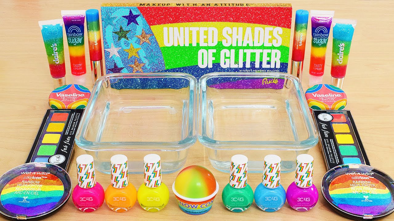 Rainbow Splash - Mixing Makeup Eyeshadow Into Slime ASMR