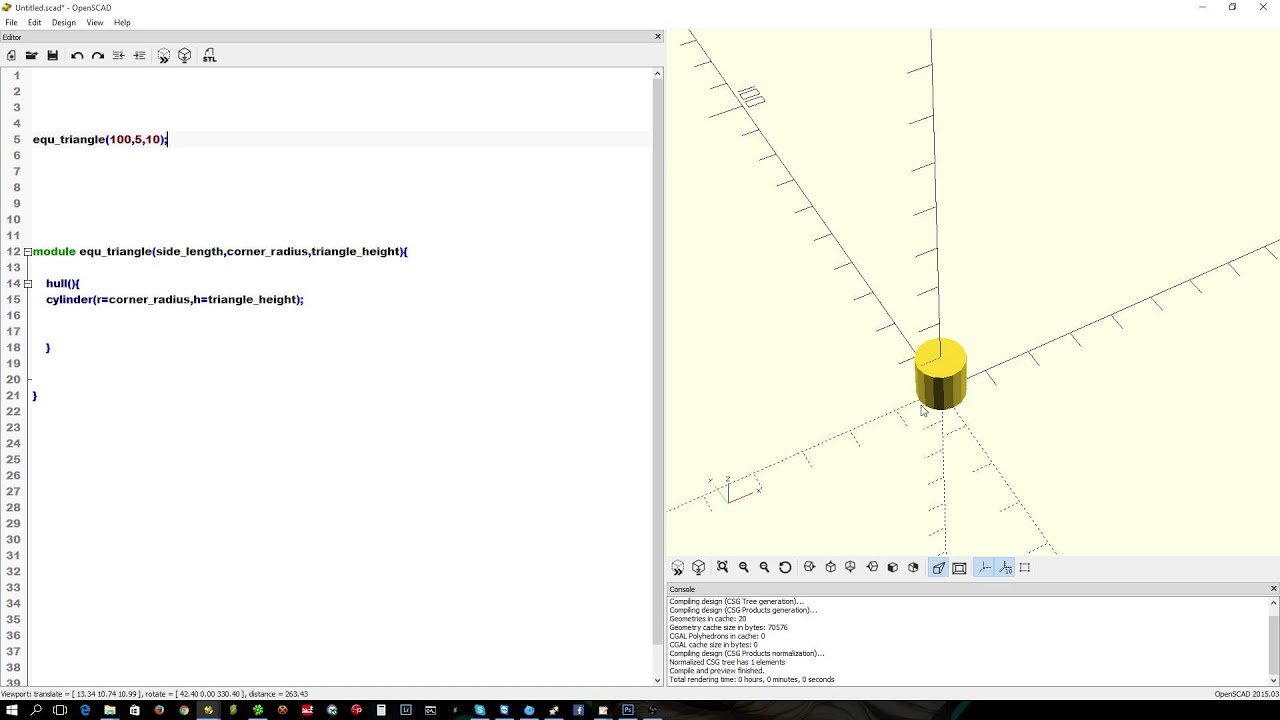 Openscad : Equilateral pointy and rounded triangles