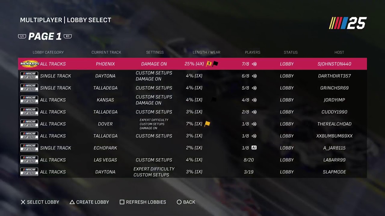 Nascar 25 league league race