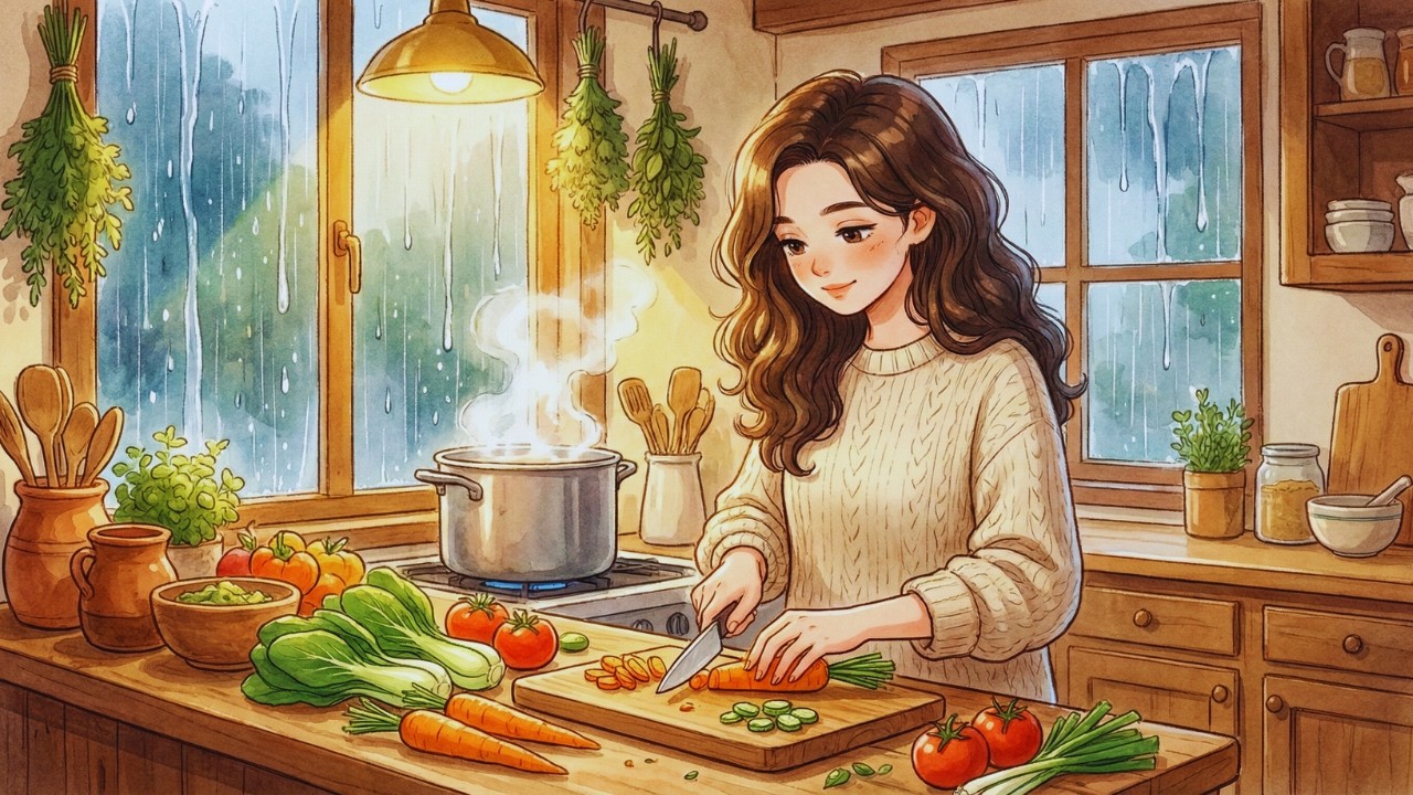 🌧️ Peaceful Rainy Day Cooking at Home | Ghibli-Style Relaxing Anime ASMR