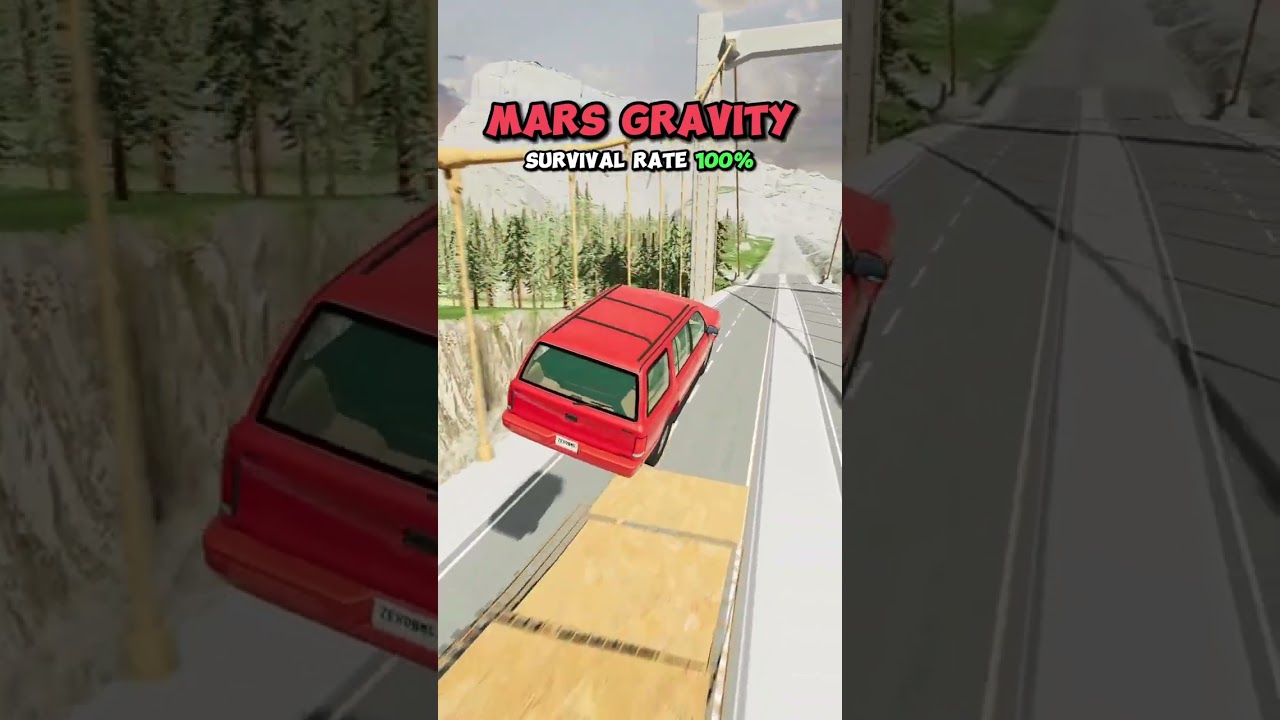 🚗 Mars Gravity Car Crash Test | Survival Rate 100% | BeamNG Drive