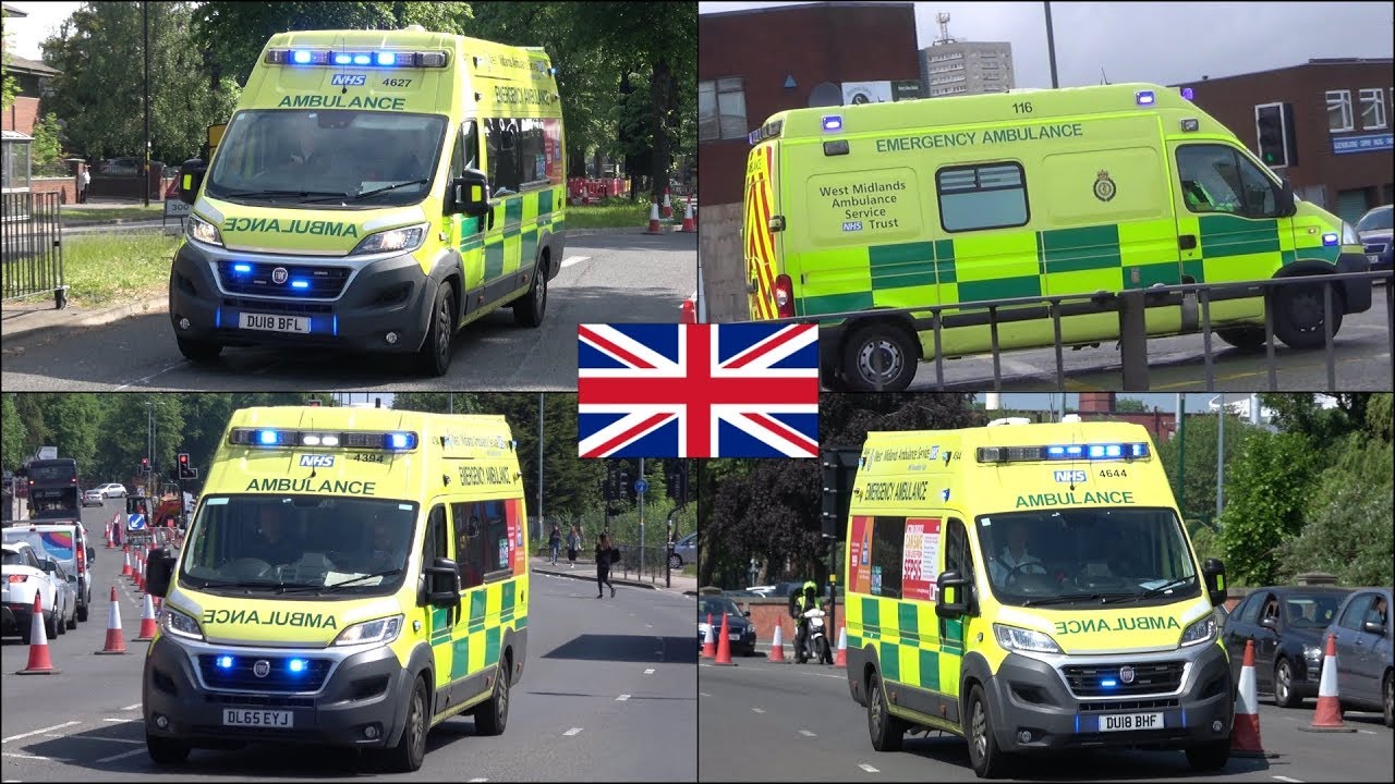 West Midlands Ambulances responding with siren and lights