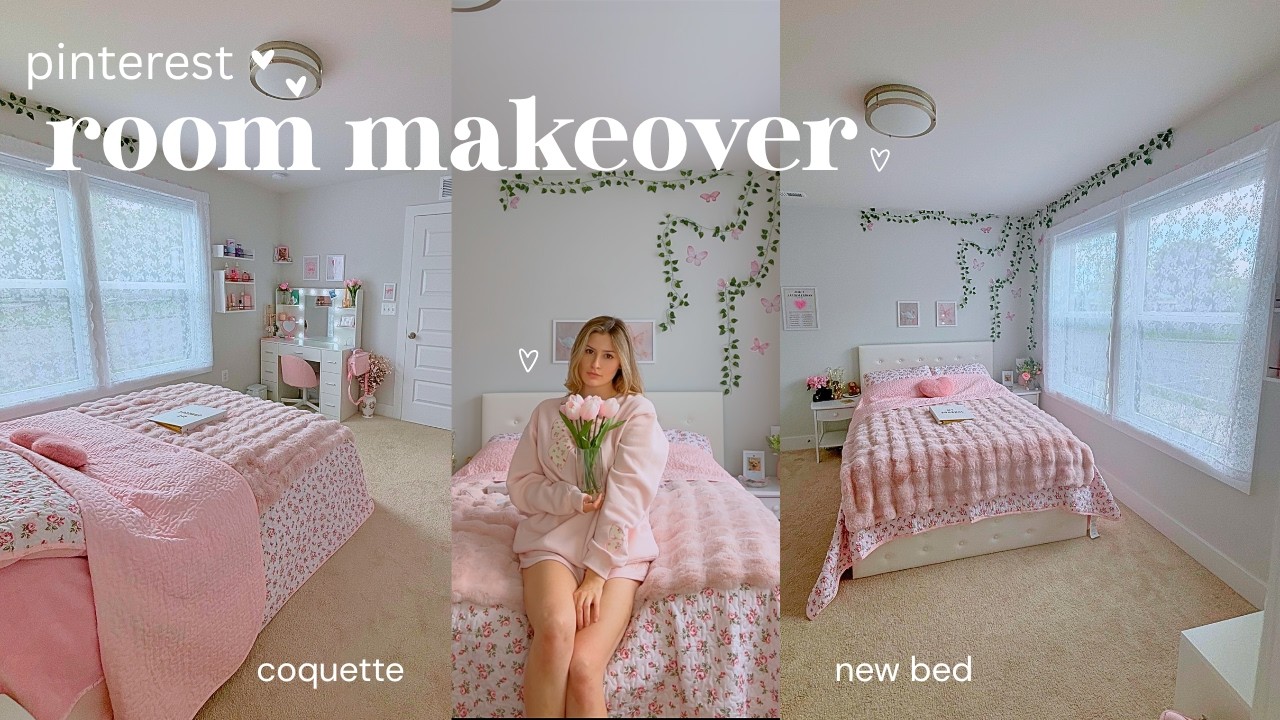 ULTIMATE AESTHETIC ROOM MAKEOVER 💕🪞🎀 pinterest-inspired, decorating, organizing, new furniture