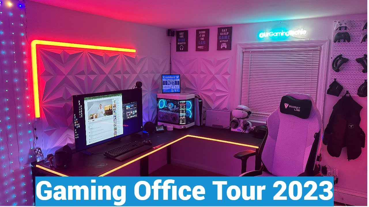 Dream Gaming Office Tour 2023 Featuring Secret Lab Desk + Chair, Govee Curtains, Custom PC, + More