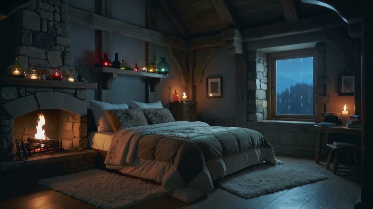 ASMR Heavy Rain Outside, Calm Fire Inside | For Deep Sleep | Castle Nook Ambience 🌧️🔥💤
