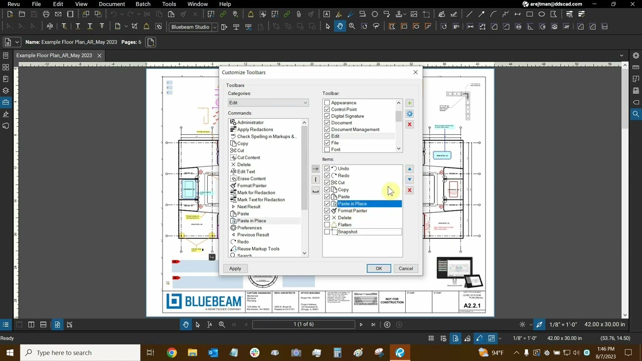 Вставить на место с помощью Bluebeam Revu