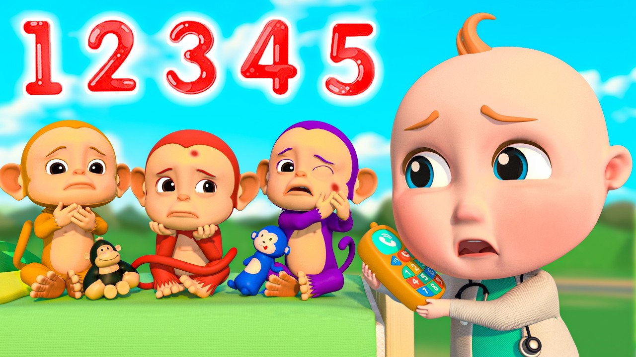 ５ひきのチビザル 「Five Little Monkeys」ベッドでジャンプはダメですよ❌| 子供の歌と童謡 | こどものうた | Pulka - 子どもの童謡