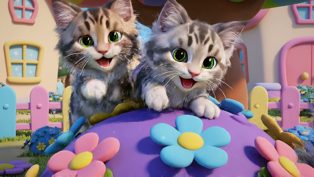 Cinco Gatitos con Bigotes Esponjosos Ronronean | Canciones de Gatitos y Rimas Infantiles