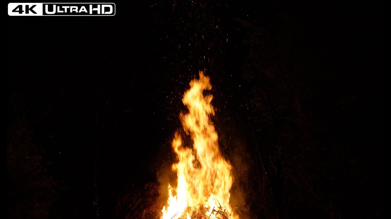 Midnight Bonfire Soundscape - No Loop, 2Hrs, Start to Finish - 4K