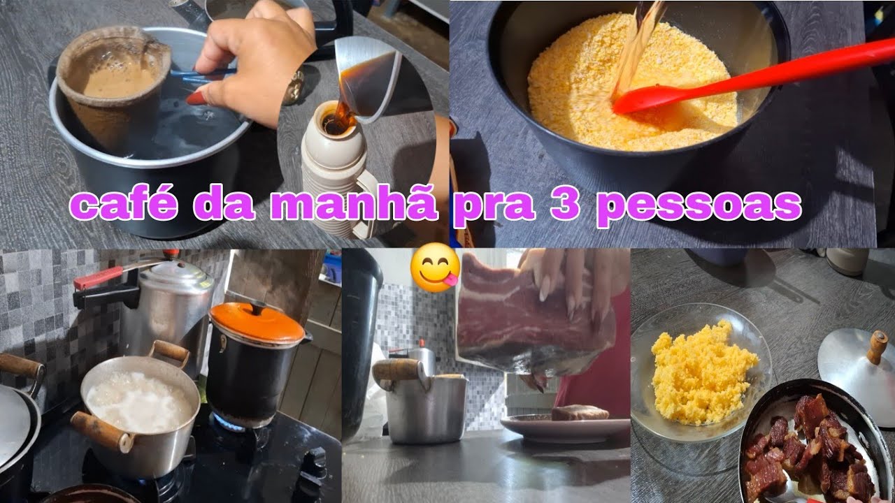 CAFÉ DA MANHÃ +ALMOÇO SIMPLES PRA 3 PESSOAS! FIZ CUSCUZ COM CHARQUE 😋