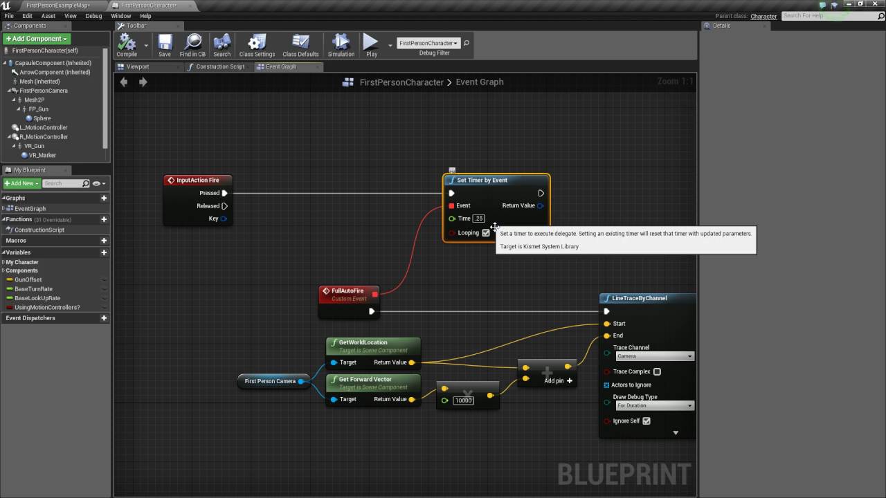 Unreal Engine 4 - Line Trace Full Auto Weapon