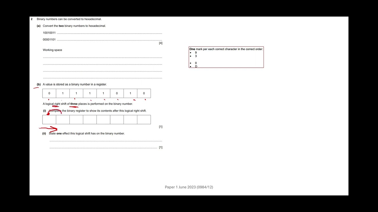 Q2 b i  * LOGICAL SHIFTS  * Cambridge iGCSE Computer Science Paper 12 June 2023