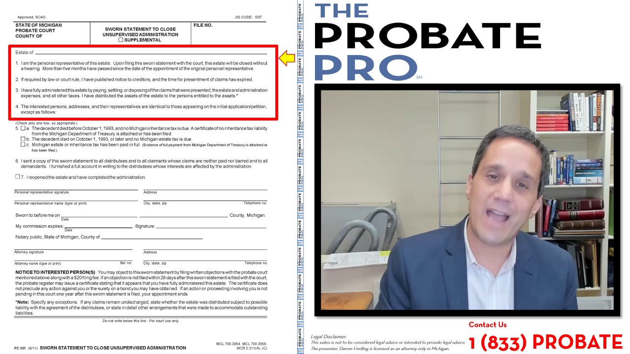 Заявление под присягой о прекращении процедуры управления имуществом без надзора.