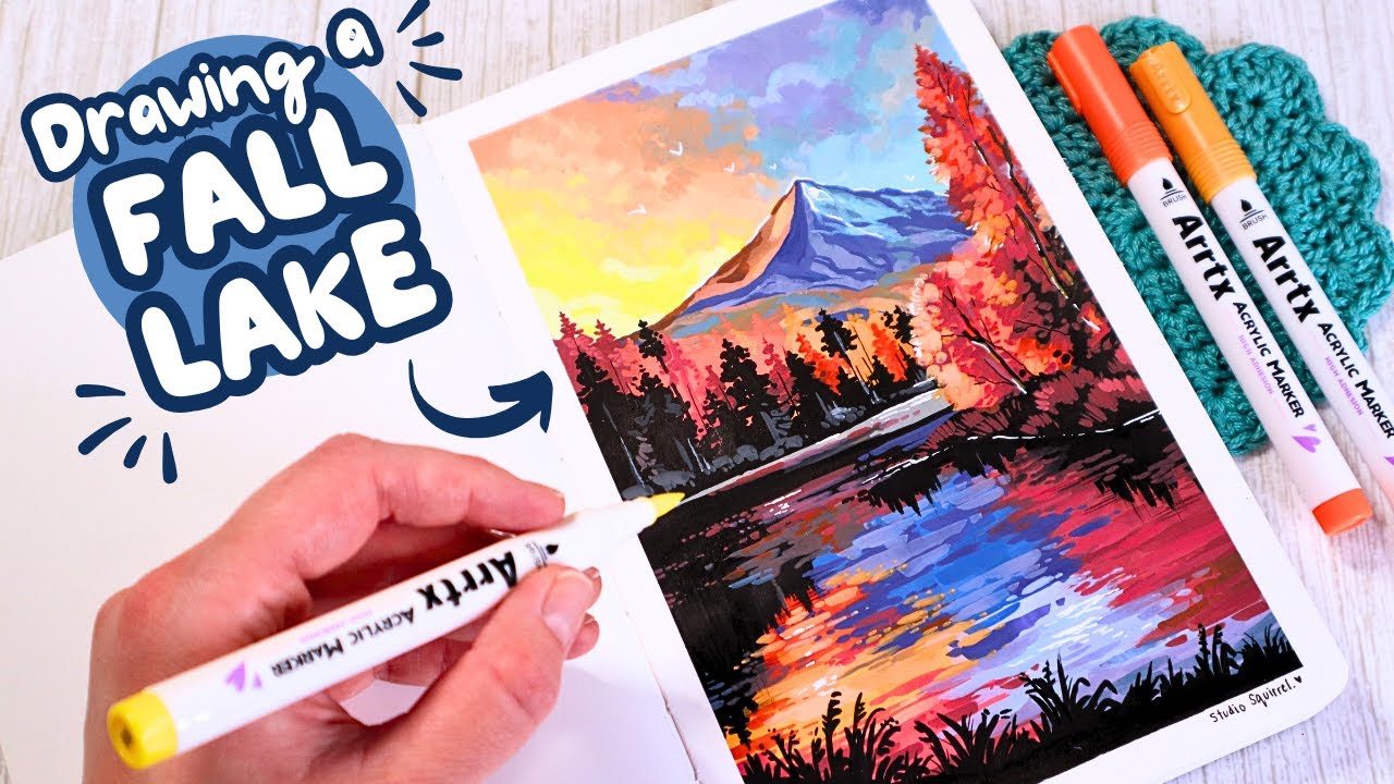 drawing a fall landscape with arrtx acrylic markers 🍂 | no talking