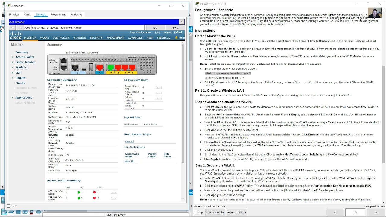 13.2.7 Packet Tracer - Configure a Basic WLAN on the WLC