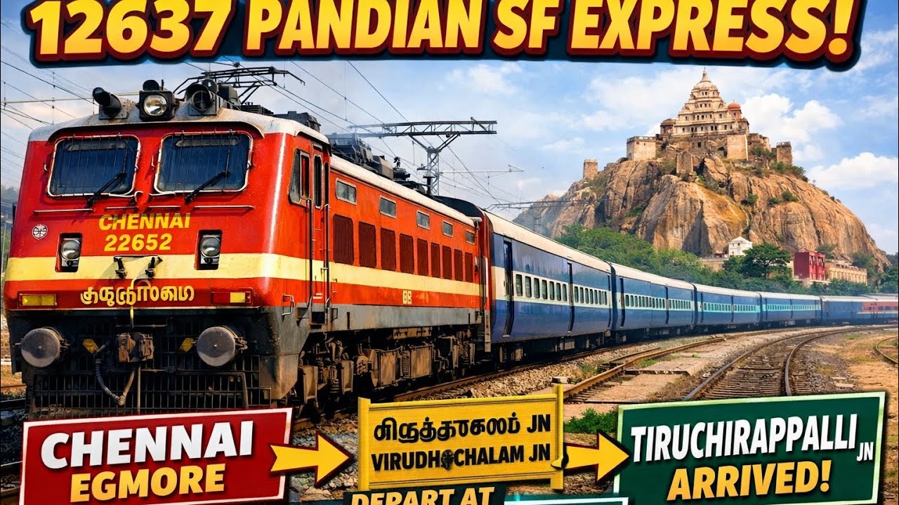 12637 Pandian SF Exp Chennai to Madurai Jn ‼️ Depart Virudhachalam Jn to Tiruchirapalli Jn Arrived .