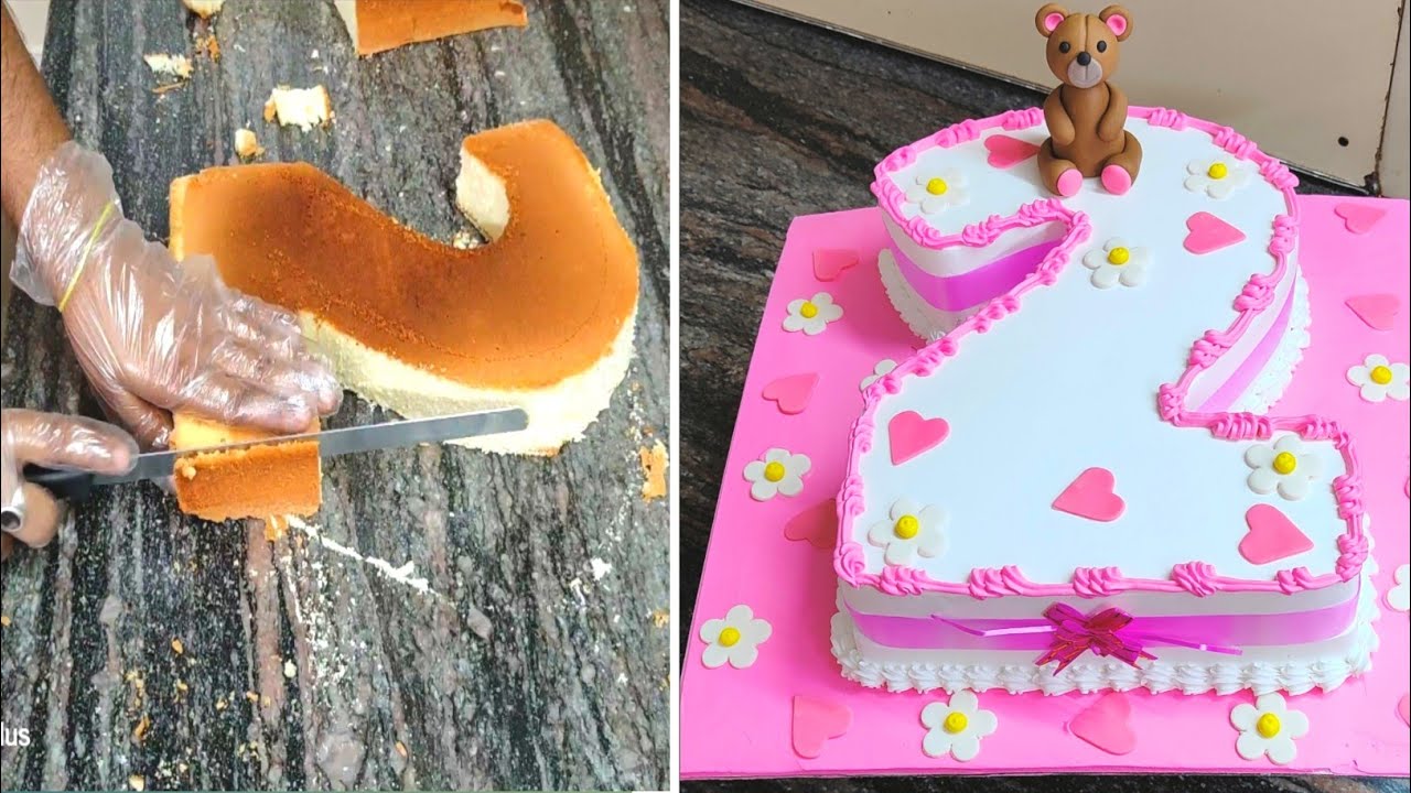 2 Number Cutting Cake | Simple And Easy Track Se Cutting kare two number cake Shape