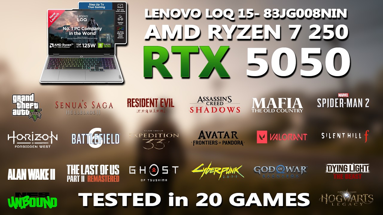 LENOVO LOQ 15 — Ryzen 7 250 + RTX 5050 Gaming Test 🔥| How Powerful Is It? ⚡| Tested in 20 Games |