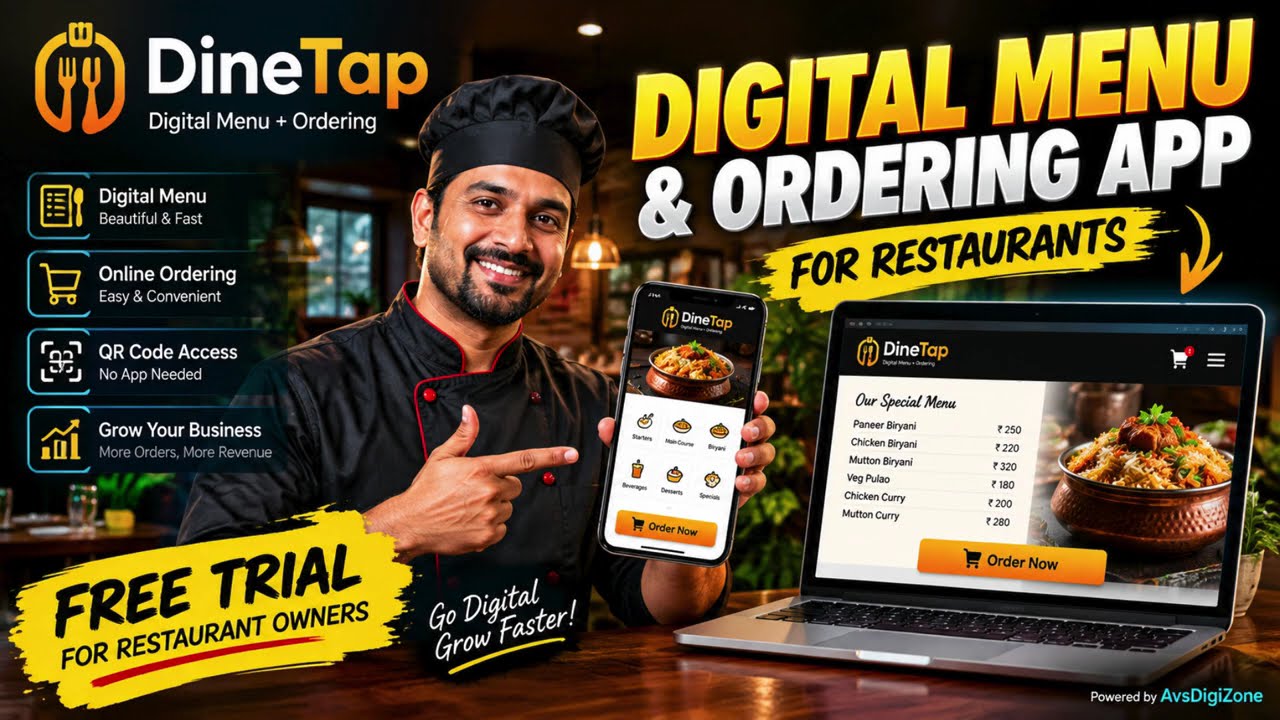 🍽️ DineTap &mdash; Your Restaurant&rsquo;s Digital Menu & Ordering Solution. | Avs Digi Pro