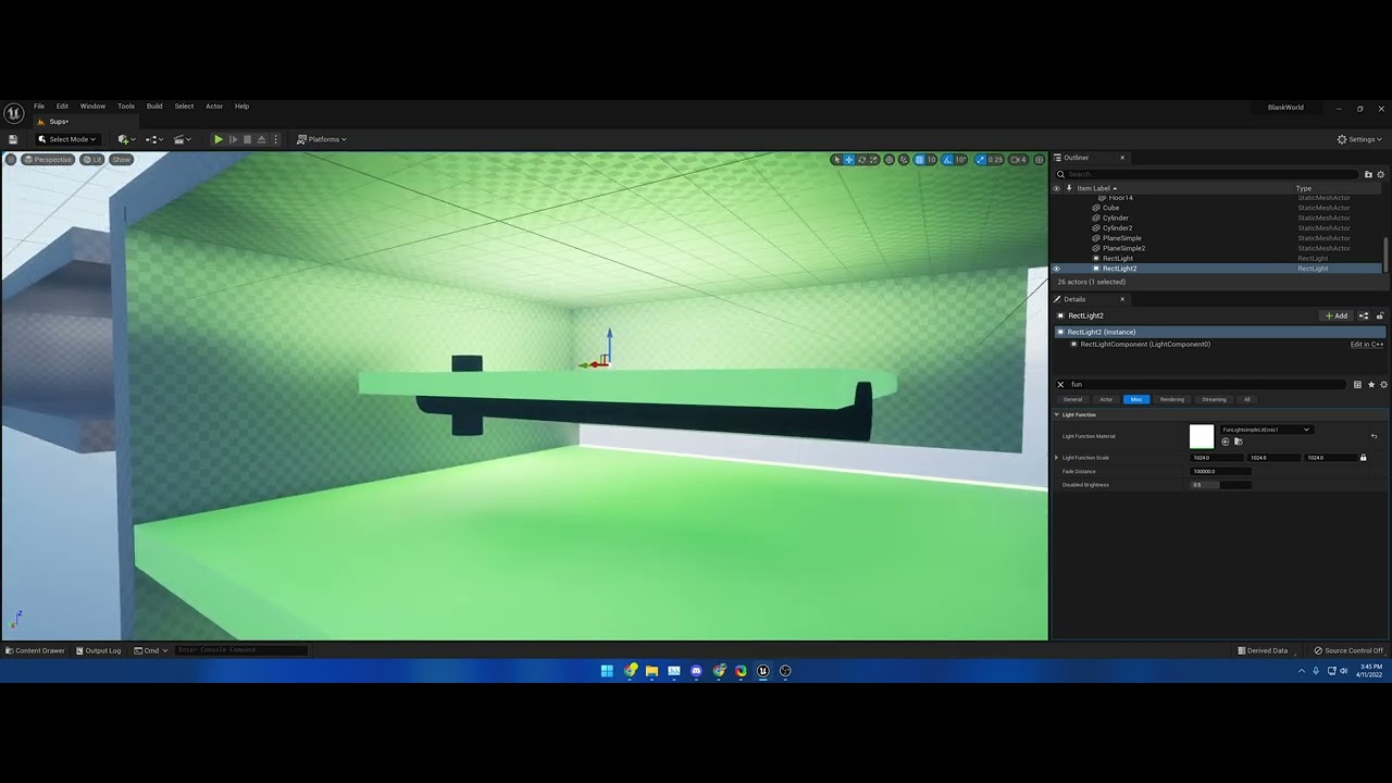 Unreal 5  light function  material emission strength with Rect  lighting