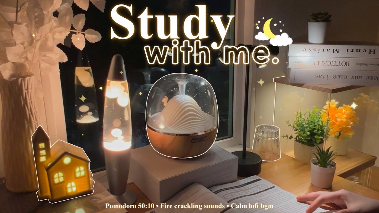 4-HOUR 🏠 Late Night Study With Me • Fire Crackling🕯️+ Lofi bgm • Pomodoro 50-10 • Day292🌙