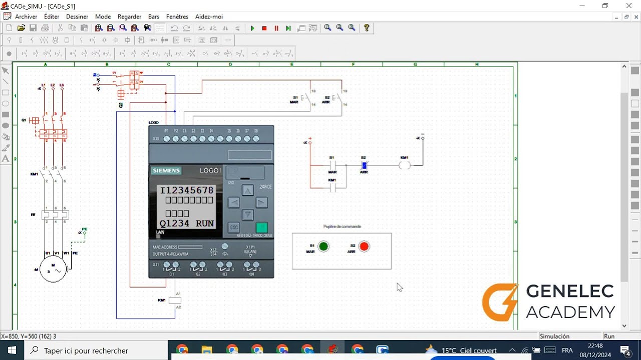 Simulation sur CADe_SIMU Démarrage direct de moteur triphasé par Automate Programmable LOGO Siemens