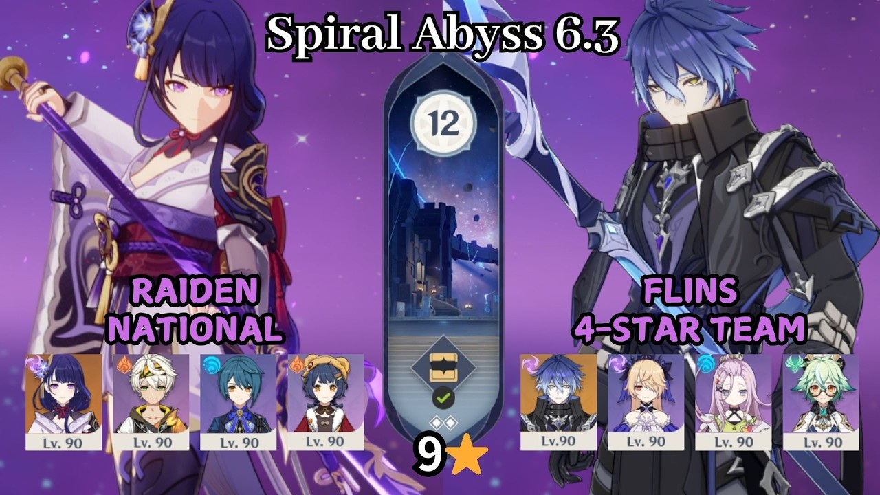 C0 Raiden National & C0 Flins 4-Star Team | Spiral Abyss 6.3 Luna IV | Full Star Clear