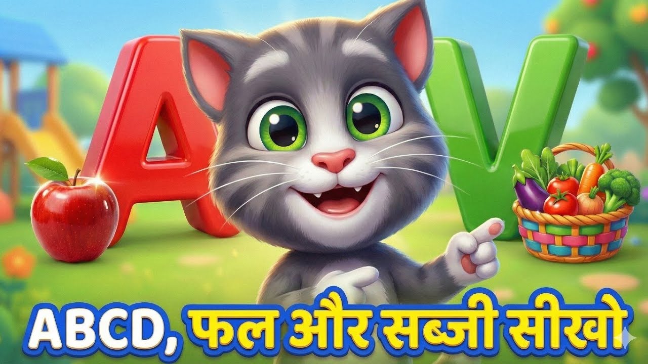 ABCD सीखो | Fruits and Vegetables Names 🍎🥦 | Phal Aur Sabji | A for Apple 🍎 | Funny 3D Cartoon
