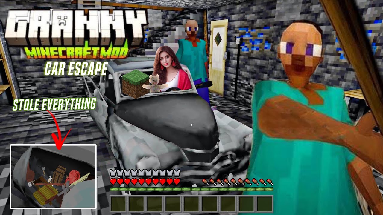 GRANNY MINECRAFT MODE CAR ESCAPE || STOLE EVERYTHING || #granny #grannyminecraft #funny #girlgamer