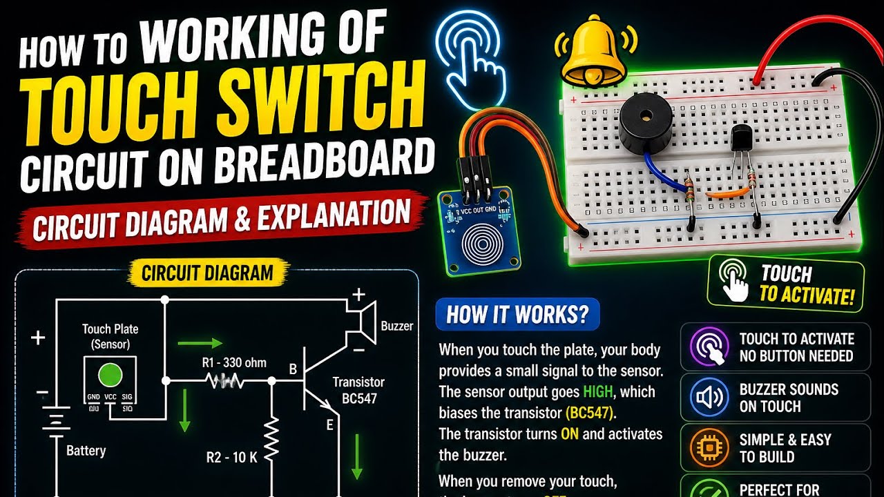 How to Working of Touch Switch Circuit on Breadboard | Circuit Diagram & Explanation