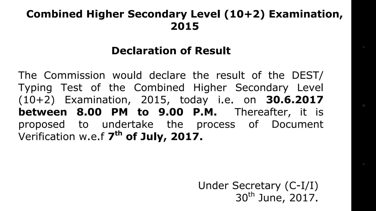 SSC CHSL 2015 DEST/Typing Result will be Declared today between 8-9 p.m