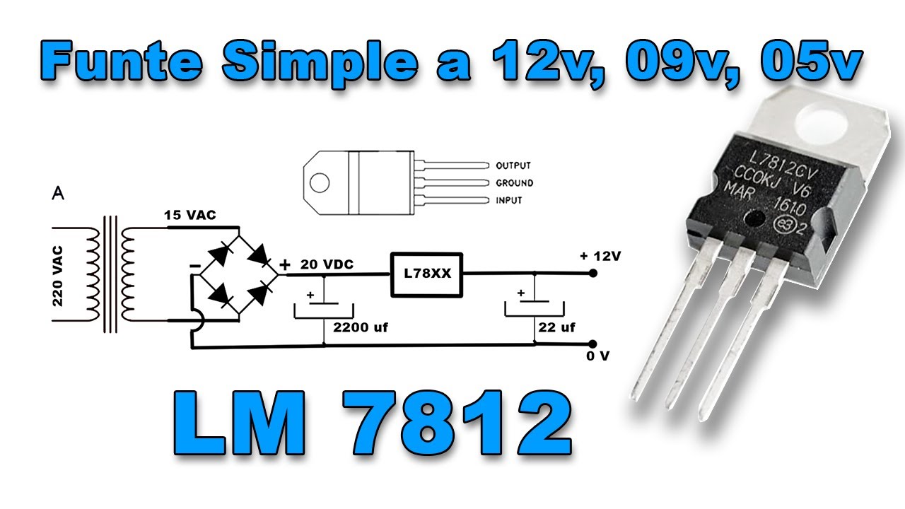 Fuente Simple a 12v, 09v, 05v con LM7812 regulador de voltaje, con  Puente de Diodos y Capacitor
