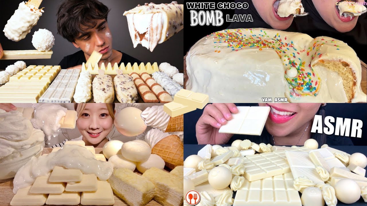 ASMR EATING WHITE CHOCOLATE MUKBANG 🤍🍫  SATISFYING AND CRUNCHY EATING COMPILATION🍫