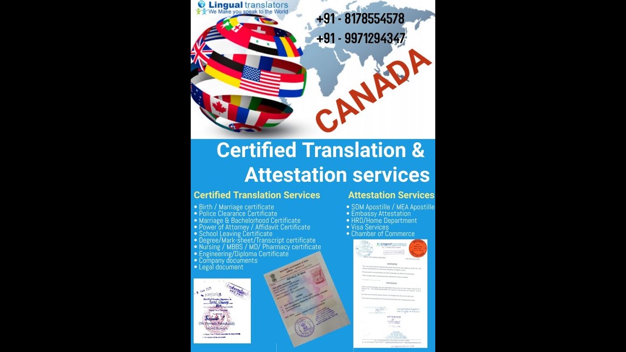Certified Translation and Attestation services for Canada