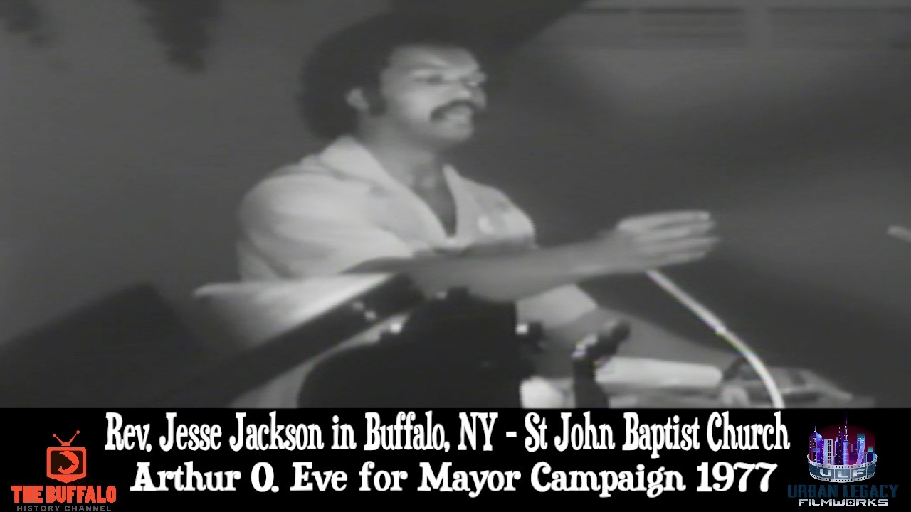 Rev. Jesse Jackson in Buffalo, NY at St. John Baptist Church. Arthur O. Eve for Mayor Campaign. 1977