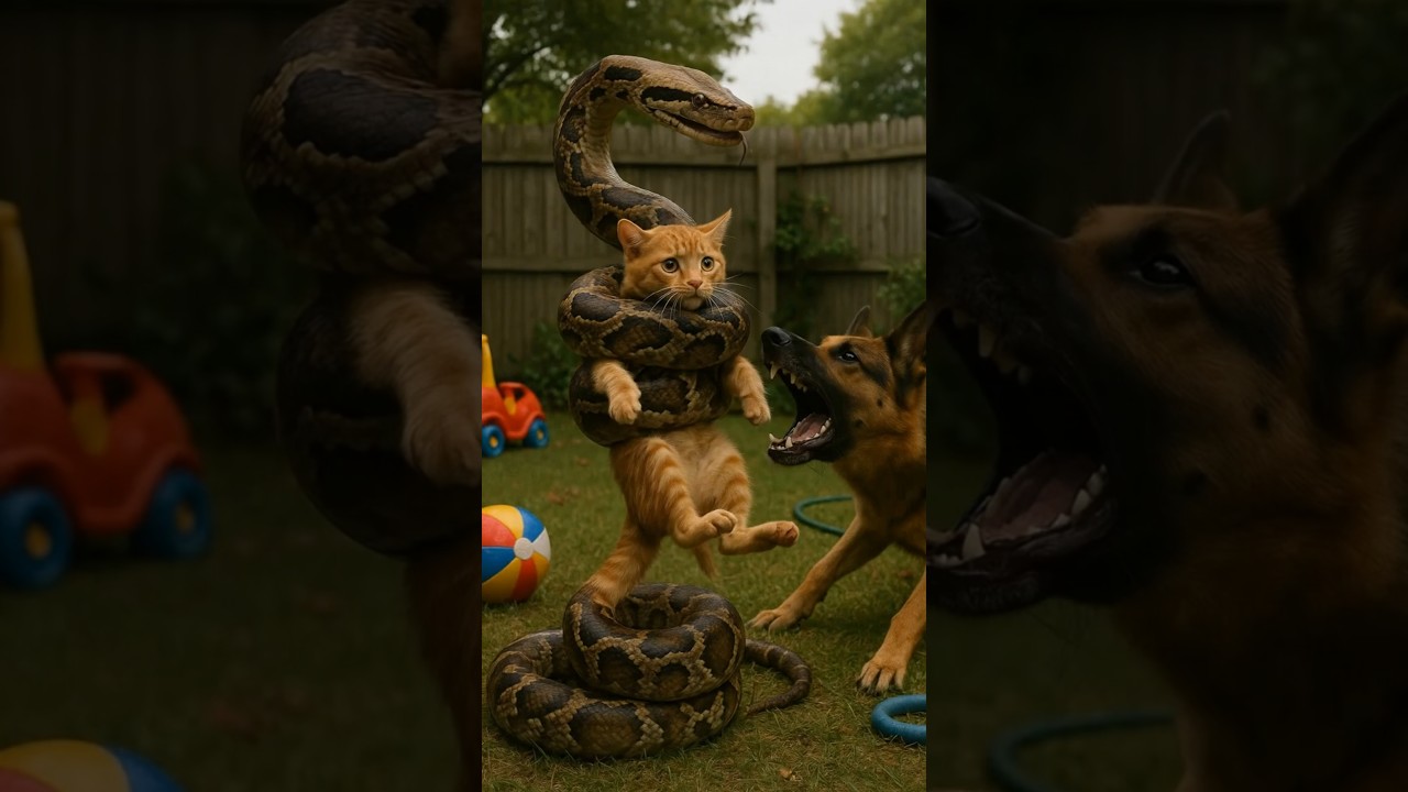 A Brave Puppy Rescuing a Kitten from a Python Attack 🐍❤️ | Viral Animal Shorts