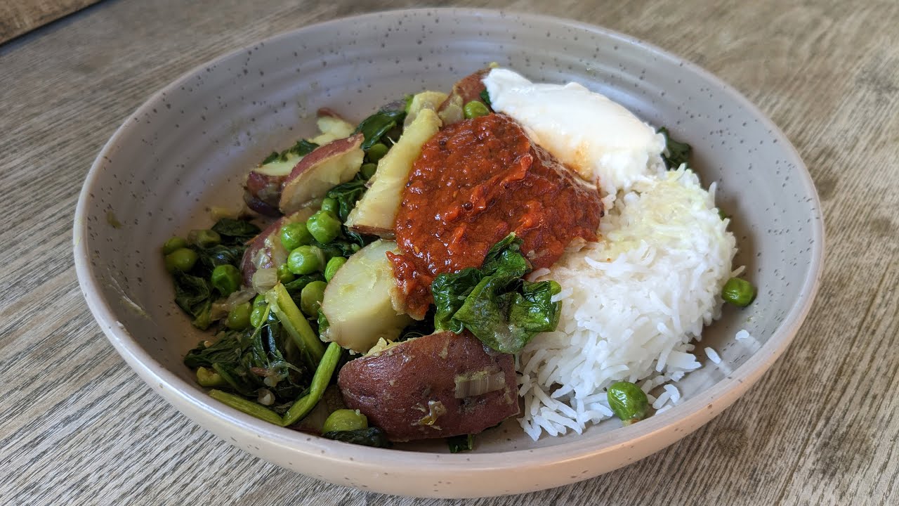 Indian Potatoes, Peas and Mustard Greens