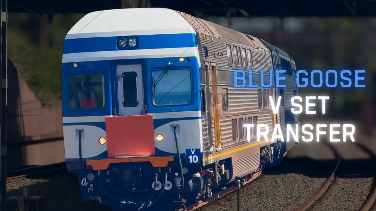 Historic Blue Goose V Set passing Harris Park