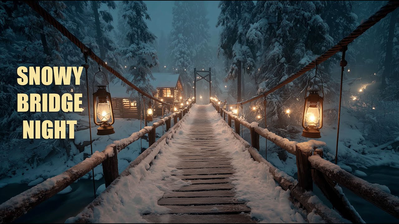Snowy Forest Bridge 🌙 Gentle Night Ambience & Relaxing Music for Deep Sleep