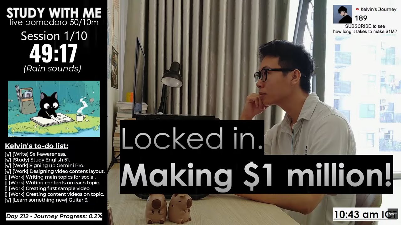 #Day212 Study with me 🌦️ I’m locking in until I make $1M💰 | 🍅 8h pomodoro